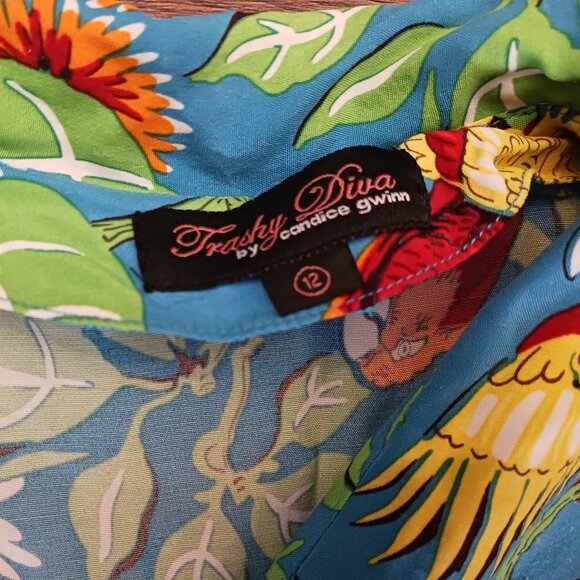 RARE 30s Sport Dress Jungle Parrots PRINT TROPIC Trashy Diva VINTAGE DESIGNER 12 - Picture 6 of 7